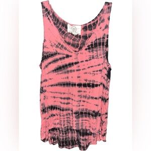 Sloane & Tate Pink and Black Sleeveless Tie Front Tank Top